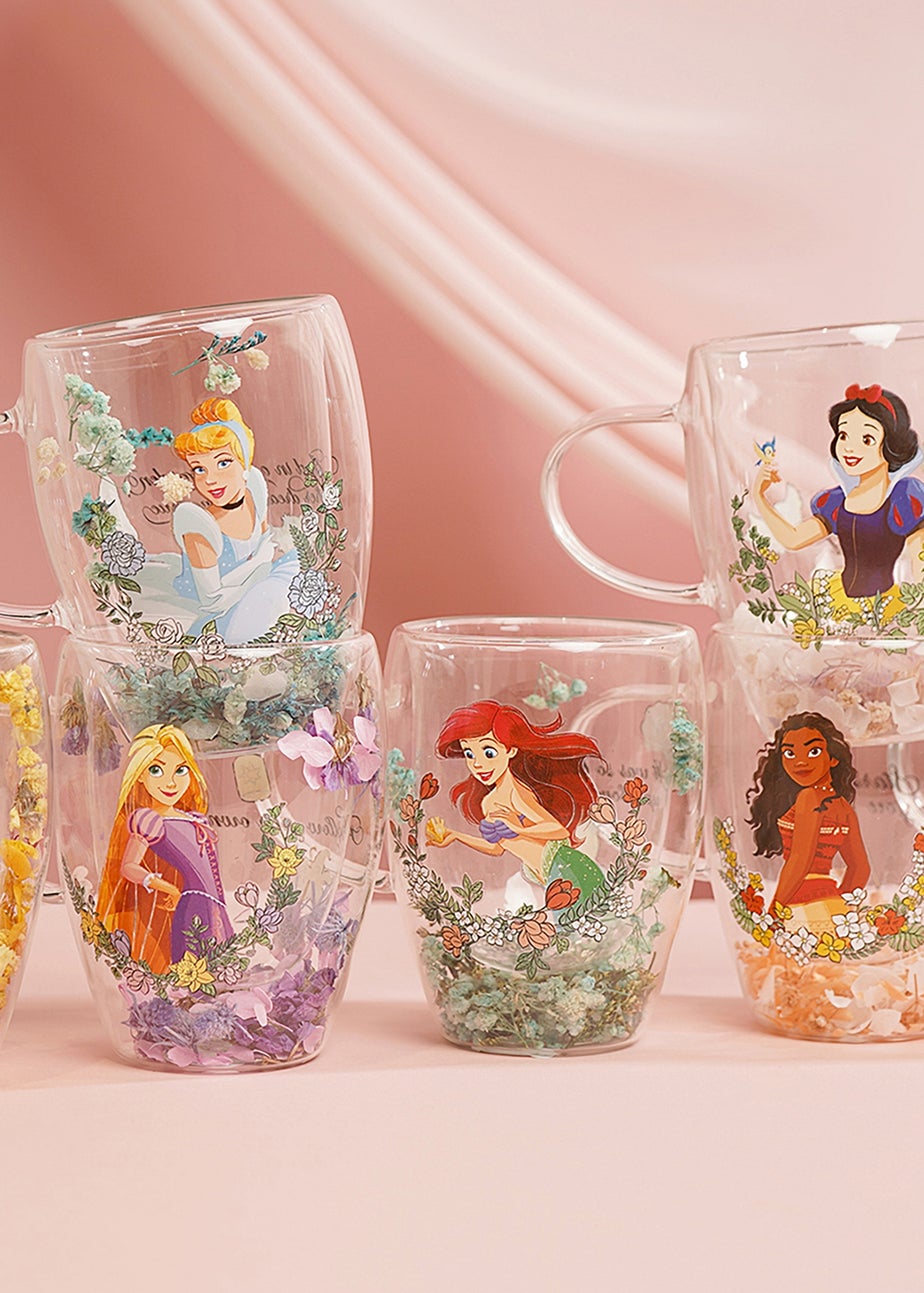 Disney Pastel Princess Floral Decorative Blue Glass Mug Cinderella