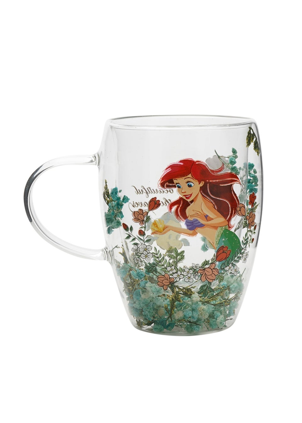 Disney Pastel Princess Floral Decorative Green Glass Mug Ariel
