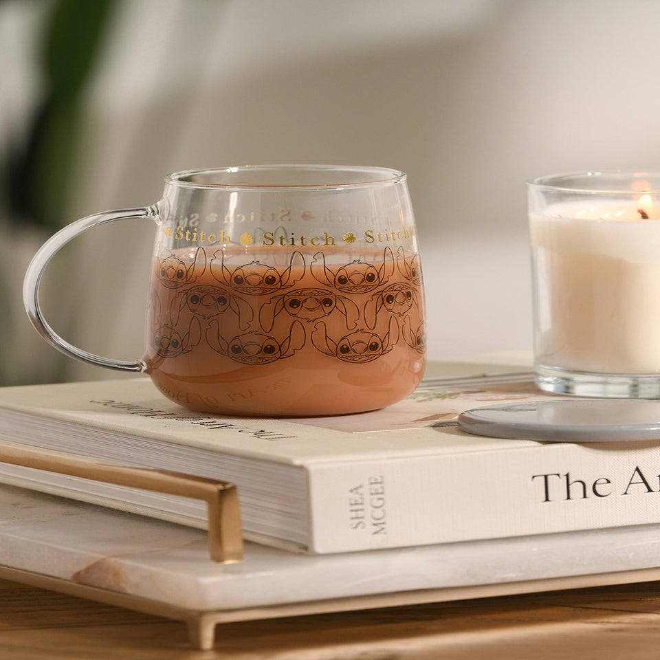 Disney Classic Collectable Glass Mug With Lid Stitch