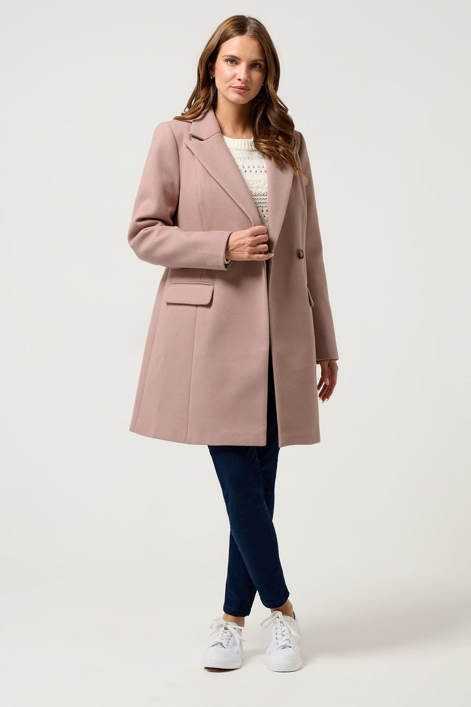 M&Co Pink Double Breasted Midi Coat
