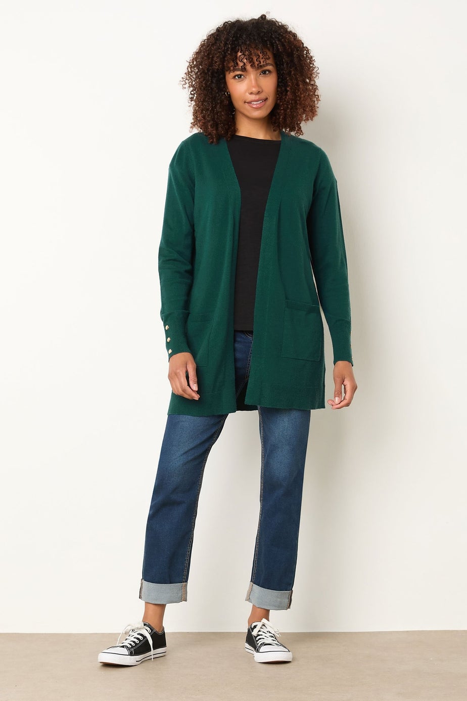 M&Co Green Button Detail Midi Cardigan