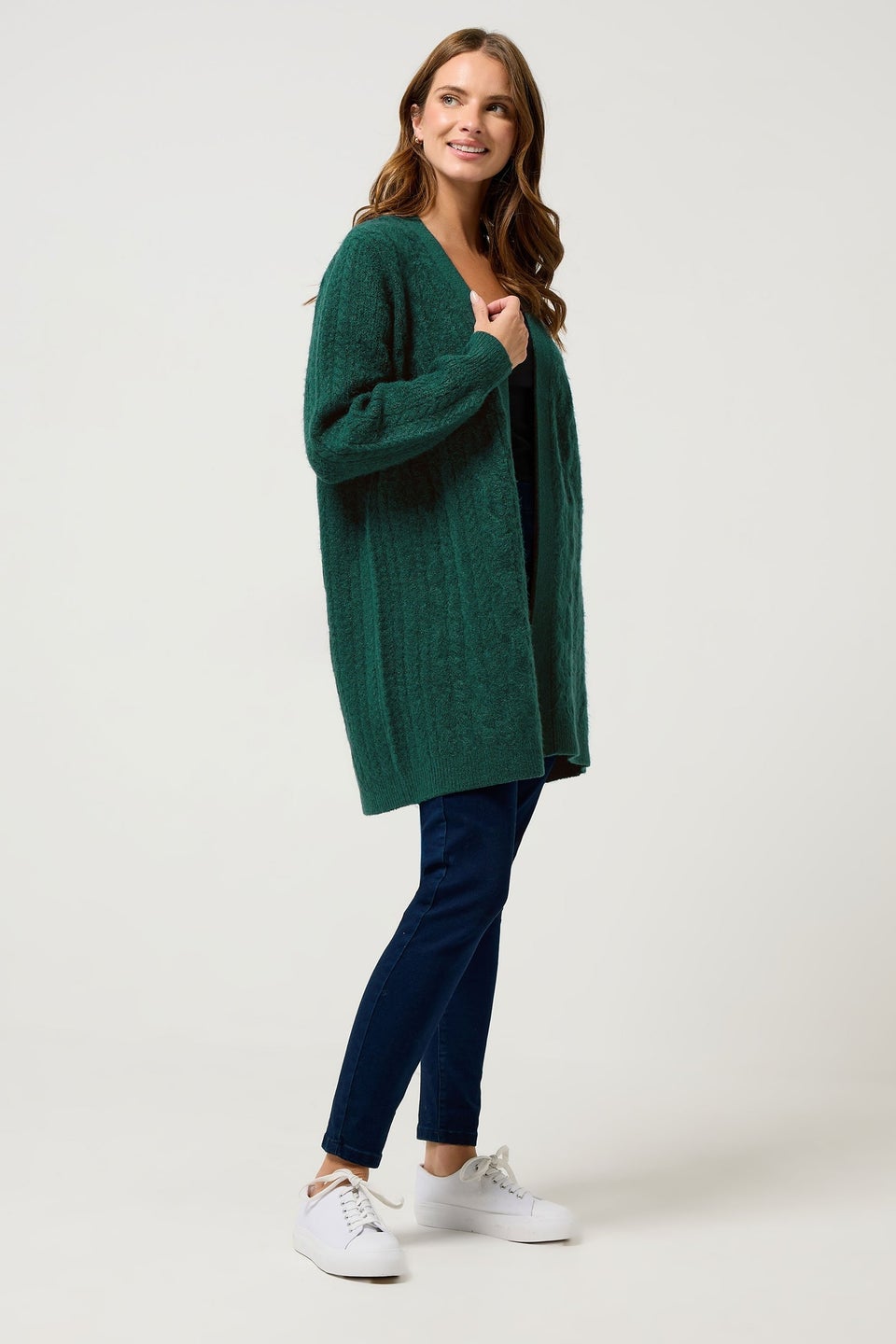 M&Co Teal Green Cable Knit Midi Cardigan