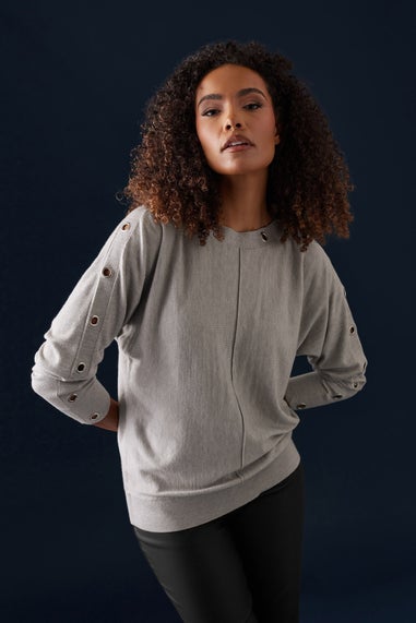 M&Co Grey Marl Batwing Eyelet Jumper