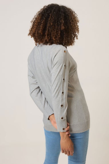 M&Co Grey Marl Batwing Eyelet Jumper