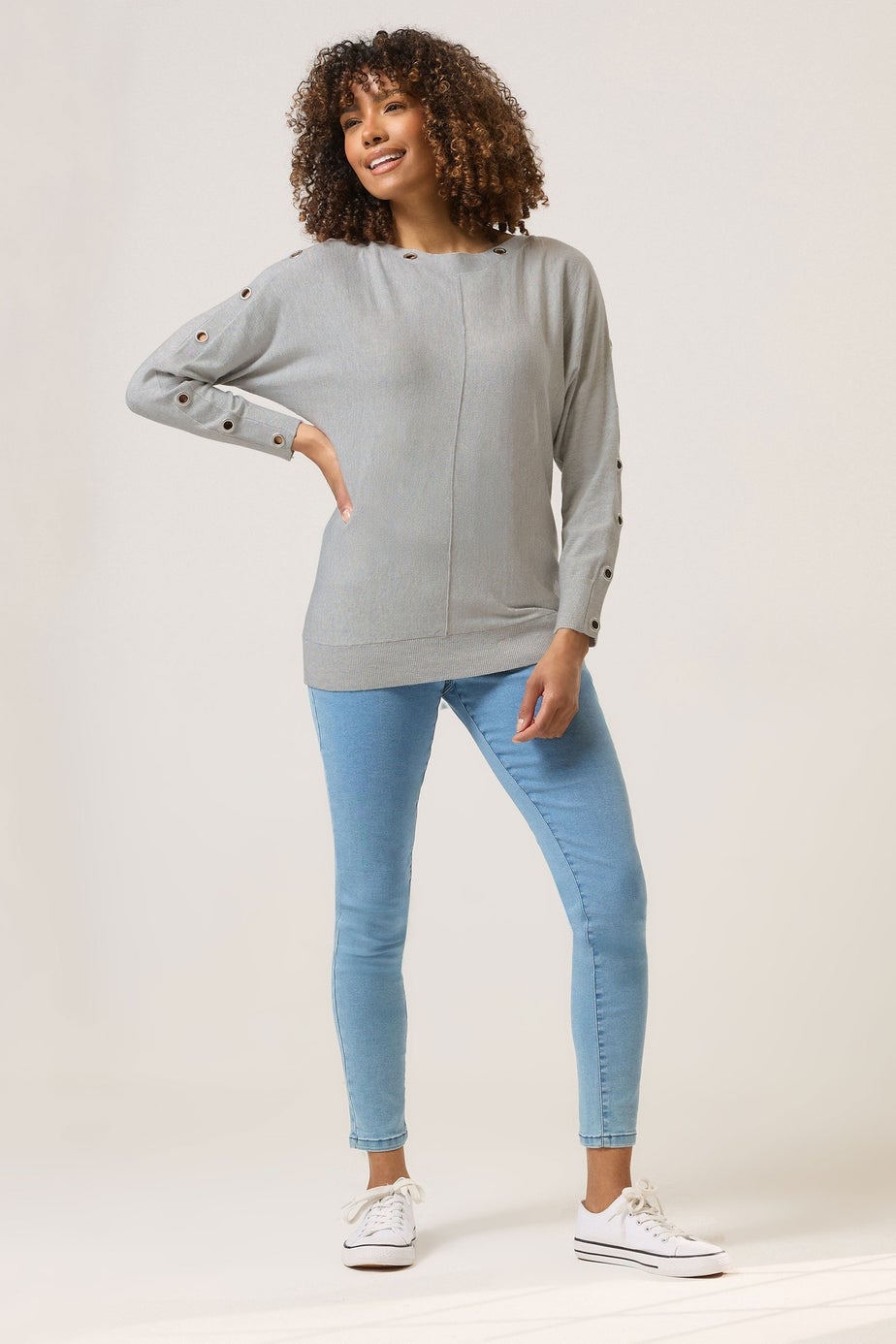 M&Co Grey Marl Batwing Eyelet Jumper