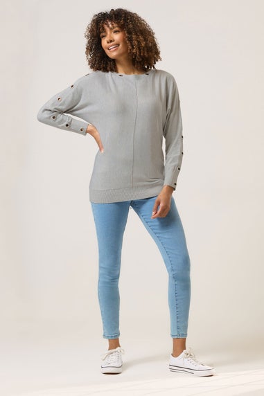 M&Co Grey Marl Batwing Eyelet Jumper