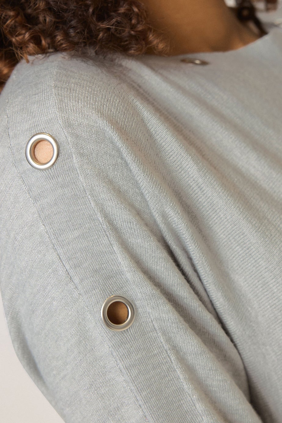 M&Co Grey Marl Batwing Eyelet Jumper