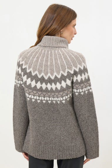 M&Co Natural Brown Fairisle Roll Neck Jumper
