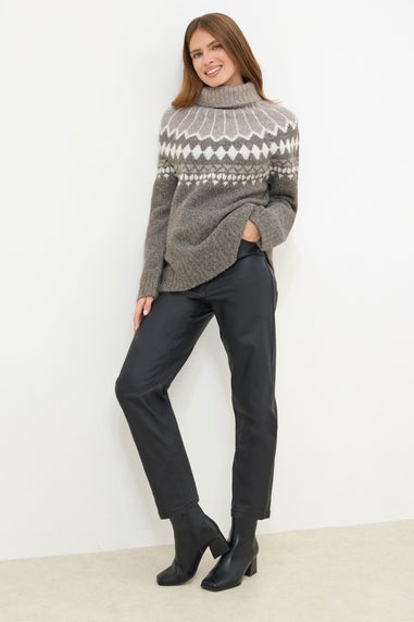 M&Co Natural Brown Fairisle Roll Neck Jumper