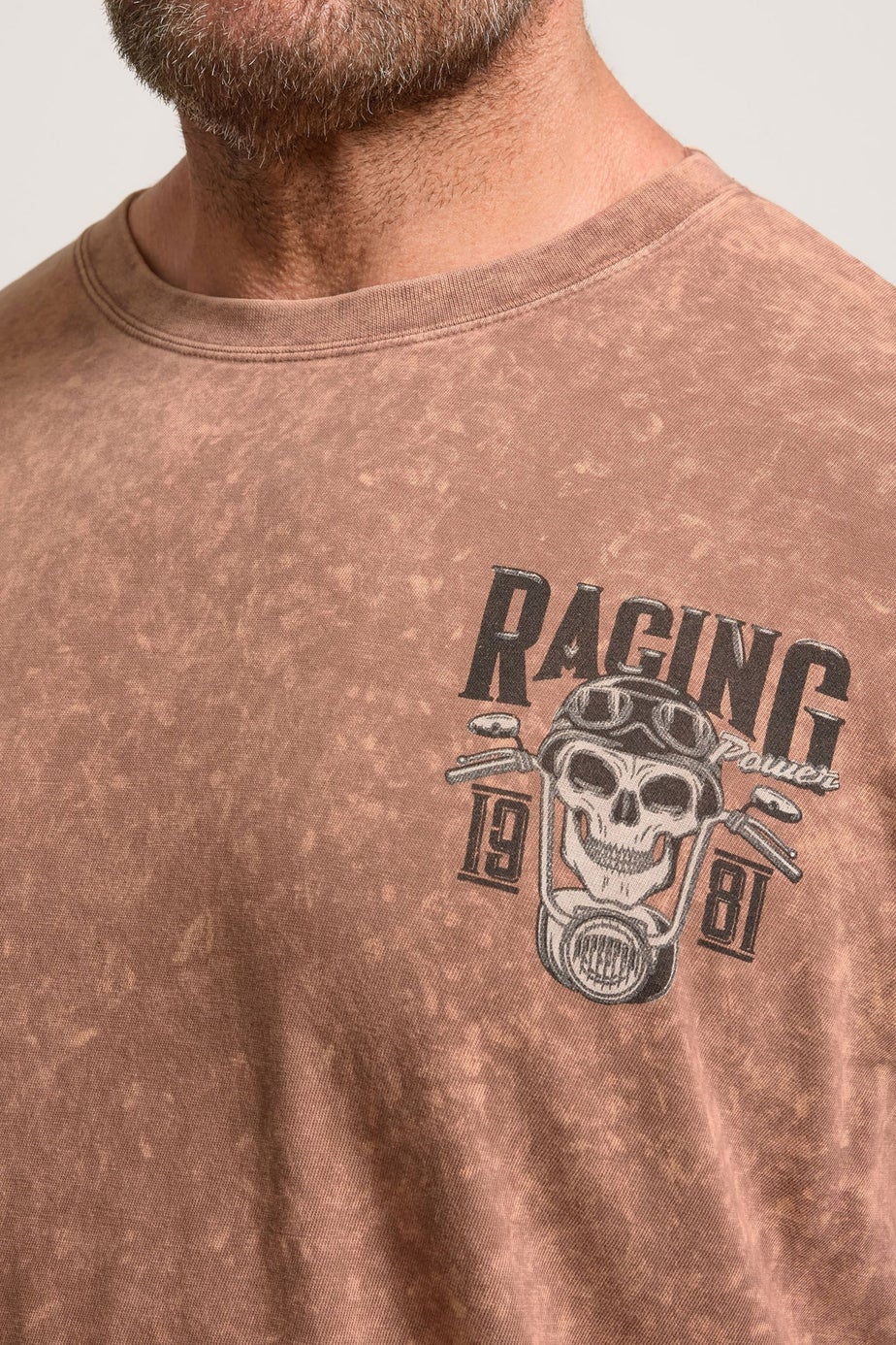 BadRhino Brown Acid Wash Skull Graphic T-Shirt