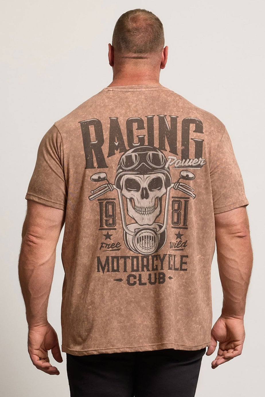 BadRhino Brown Acid Wash Skull Graphic T-Shirt