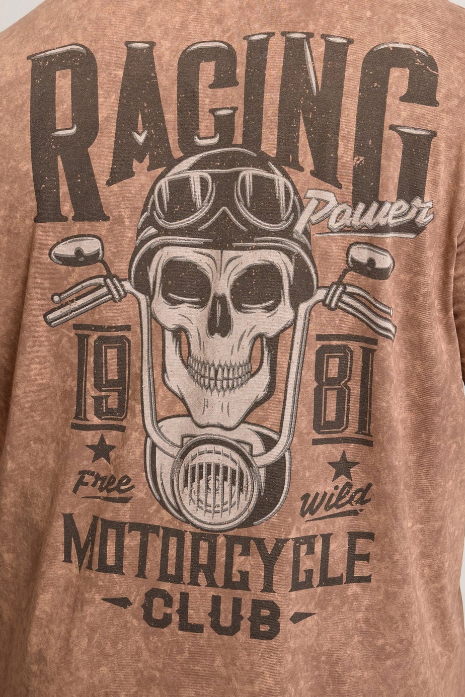 BadRhino Brown Acid Wash Skull Graphic T-Shirt