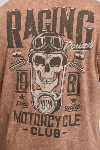 BadRhino Brown Acid Wash Skull Graphic T-Shirt