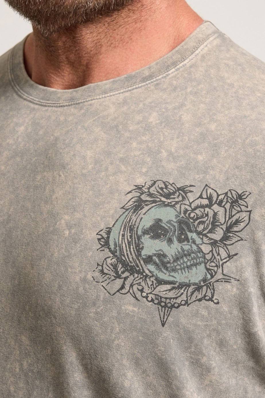 BadRhino Grey Acid Wash Skull Graphic T-Shirt