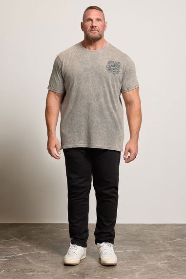BadRhino Grey Acid Wash Skull Graphic T-Shirt