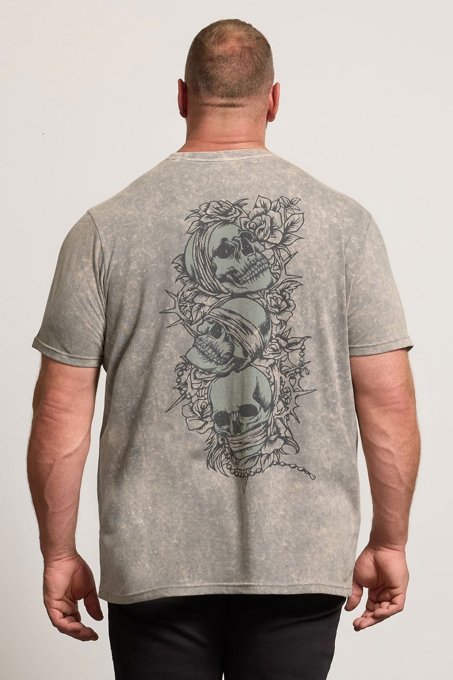 BadRhino Grey Acid Wash Skull Graphic T-Shirt