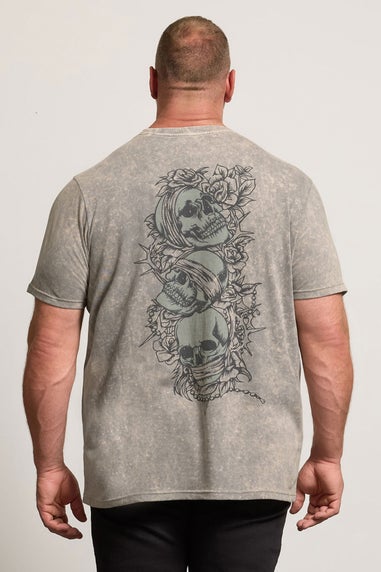BadRhino Grey Acid Wash Skull Graphic T-Shirt