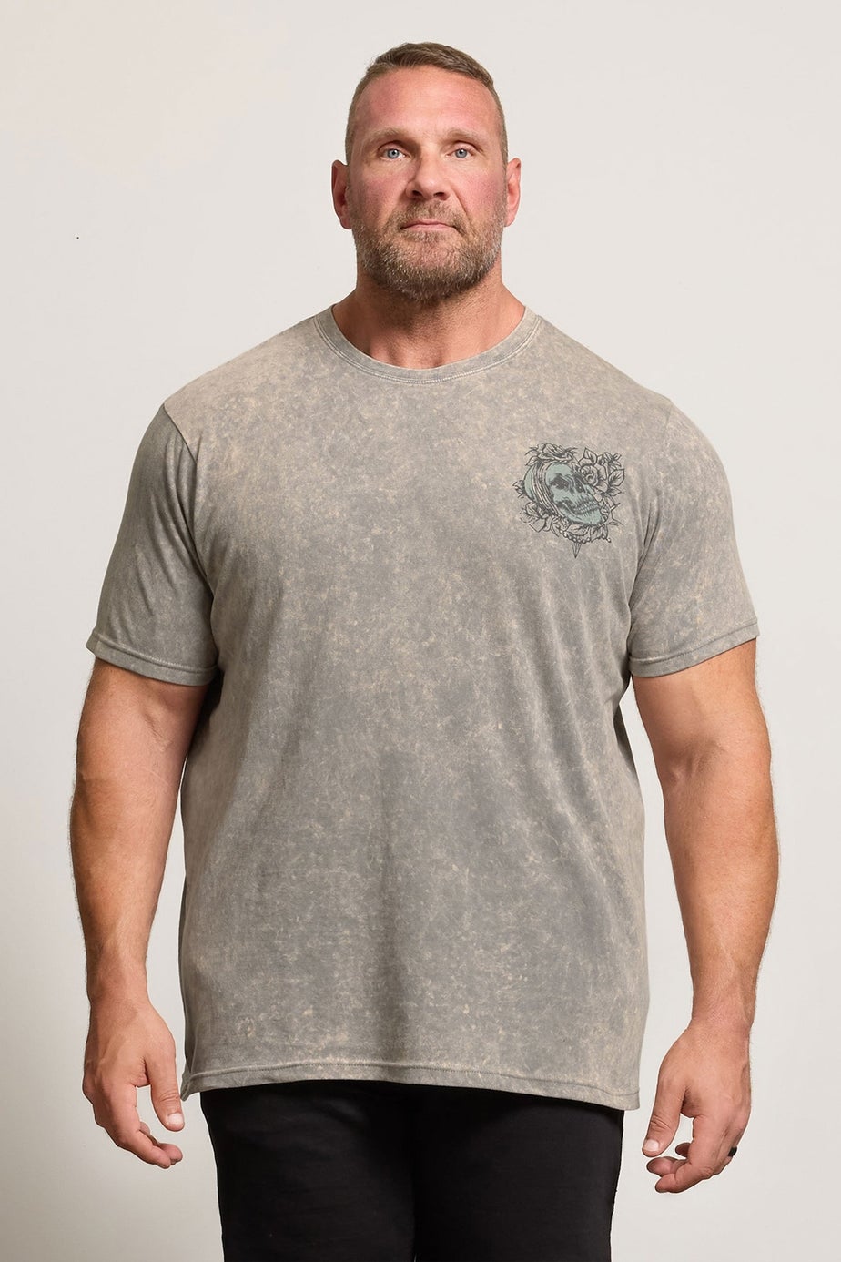 BadRhino Grey Acid Wash Skull Graphic T-Shirt
