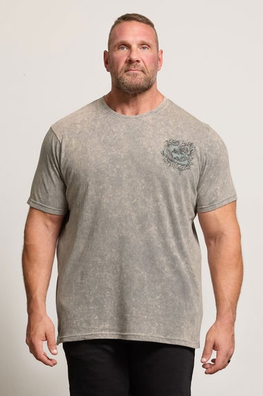BadRhino Grey Acid Wash Skull Graphic T-Shirt