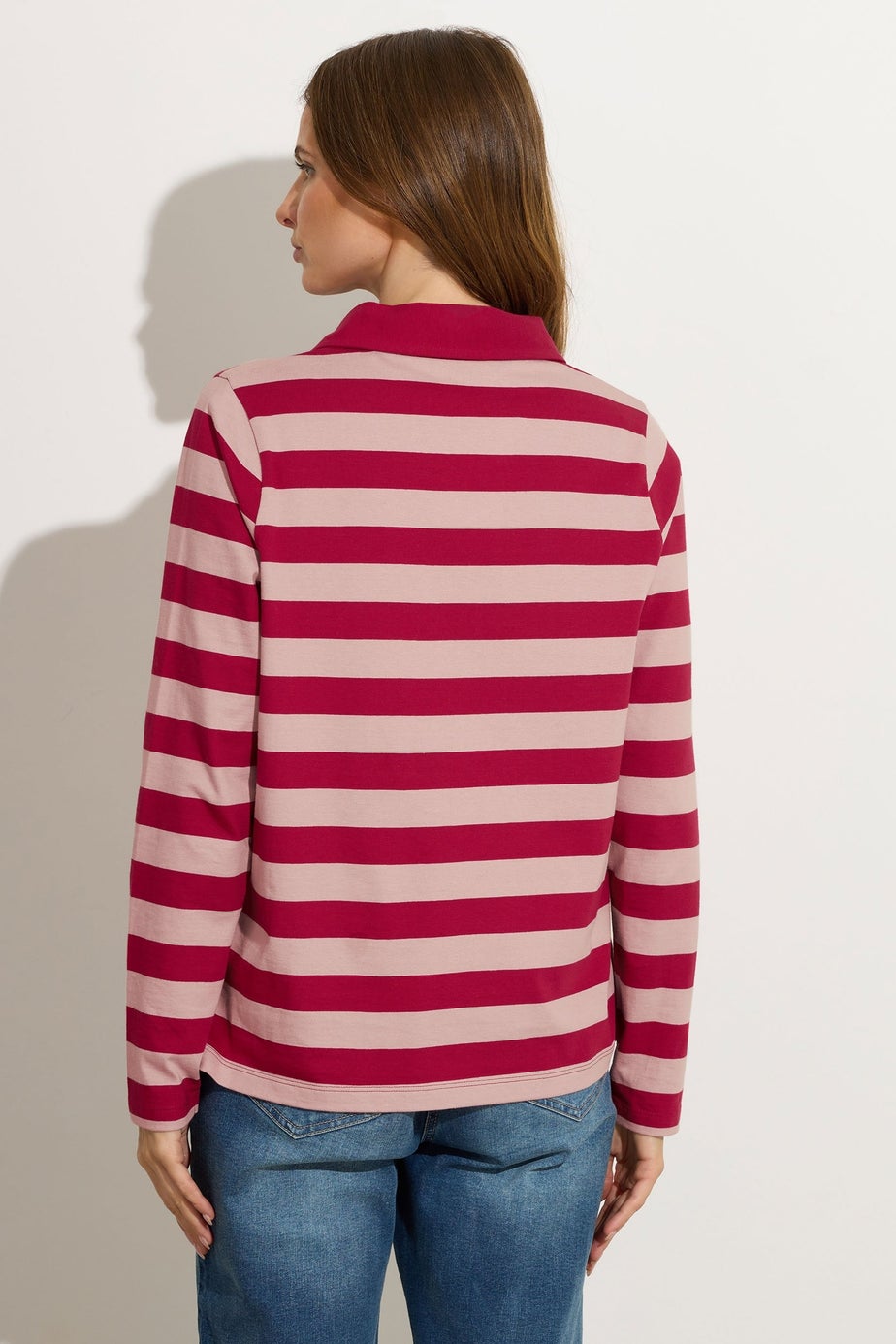 M&Co Red & Pink Cotton Stripe Polo Shirt