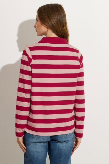 M&Co Red & Pink Cotton Stripe Polo Shirt