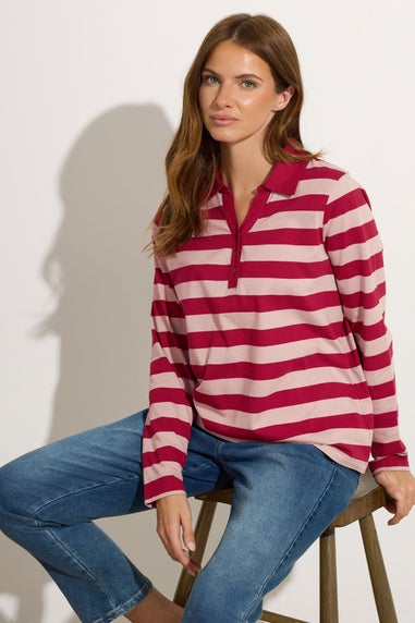 M&Co Red & Pink Cotton Stripe Polo Shirt