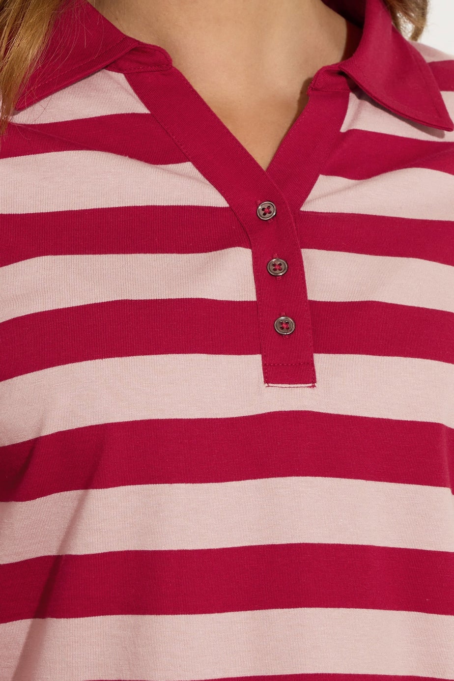 M&Co Red & Pink Cotton Stripe Polo Shirt
