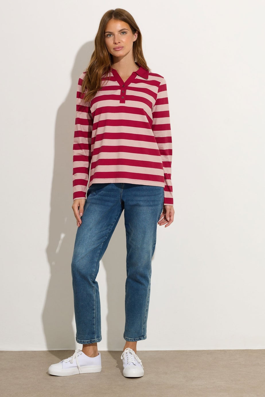 M&Co Red & Pink Cotton Stripe Polo Shirt