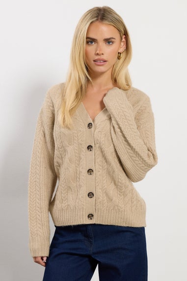 M&Co Petite Natural Brown Cable Knit Cardigan