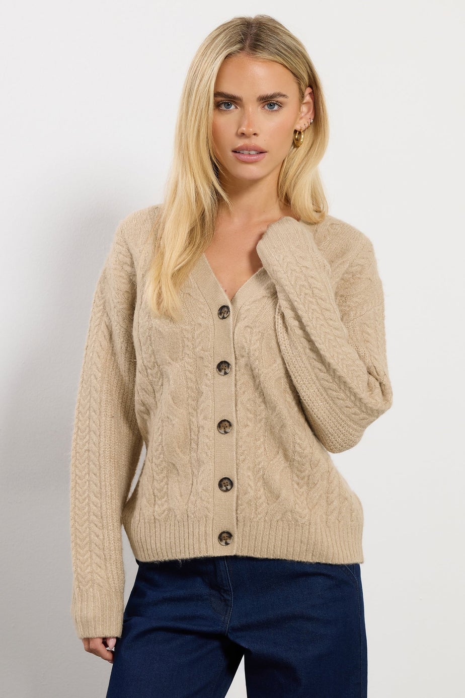 M&Co Petite Natural Brown Cable Knit Cardigan