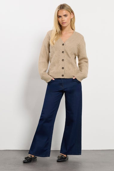 M&Co Petite Natural Brown Cable Knit Cardigan