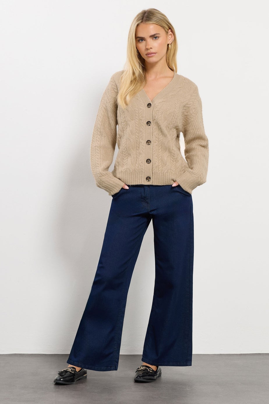 M&Co Petite Natural Brown Cable Knit Cardigan