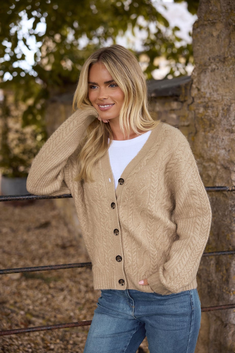 M&Co Petite Natural Brown Cable Knit Cardigan