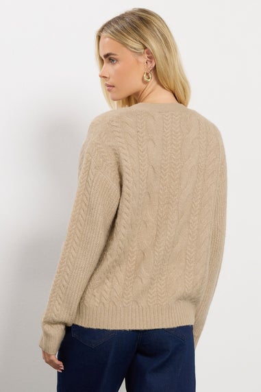 M&Co Petite Natural Brown Cable Knit Cardigan