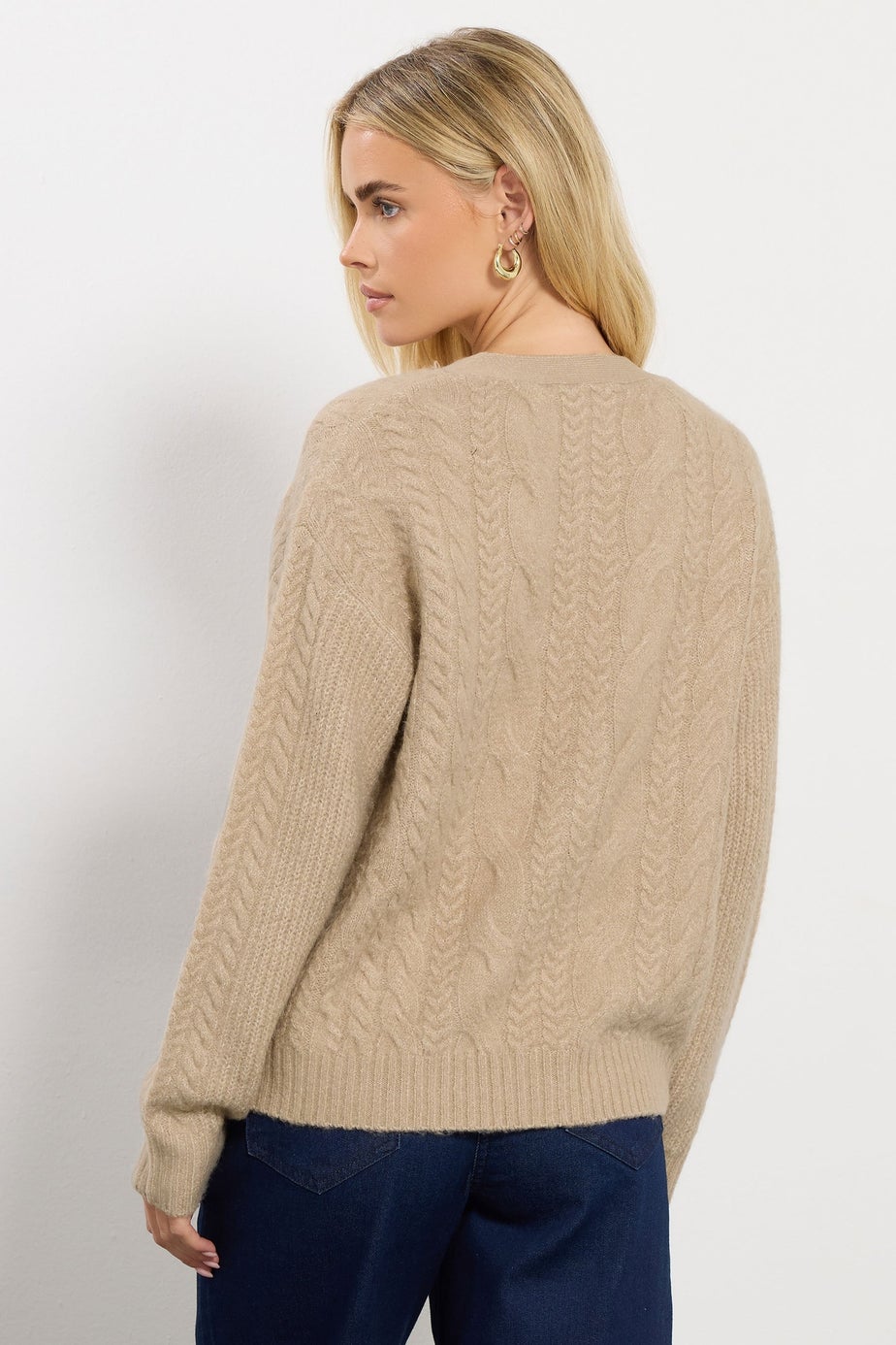 M&Co Petite Natural Brown Cable Knit Cardigan