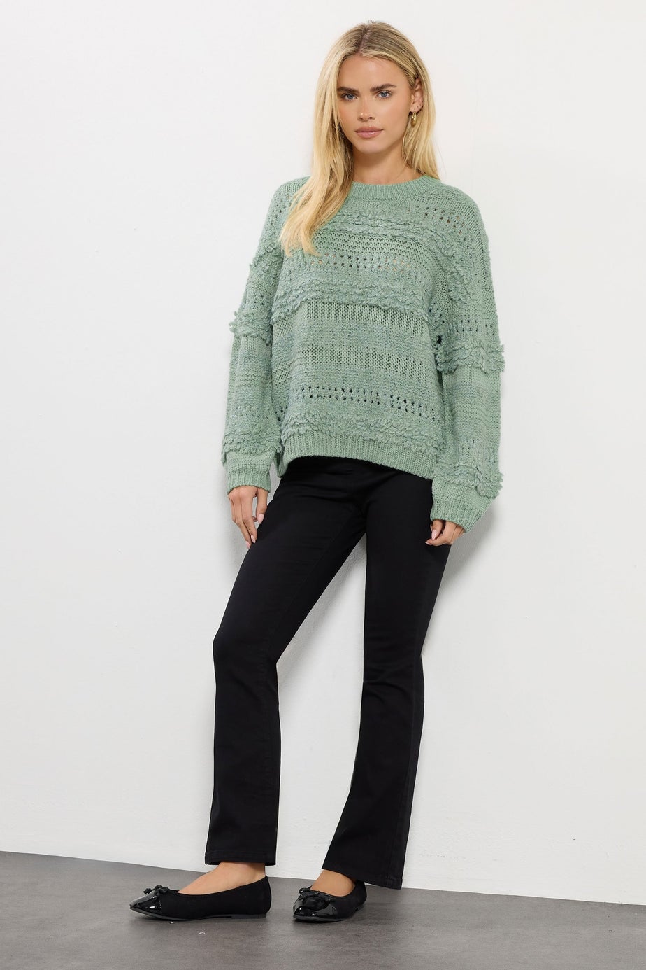 M&Co Petite Sage Green Textured Boucle Knit Jumper