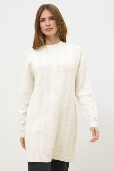 M&Co Ivory White Cable Knit Tunic Jumper