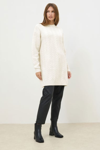 M&Co Ivory White Cable Knit Tunic Jumper