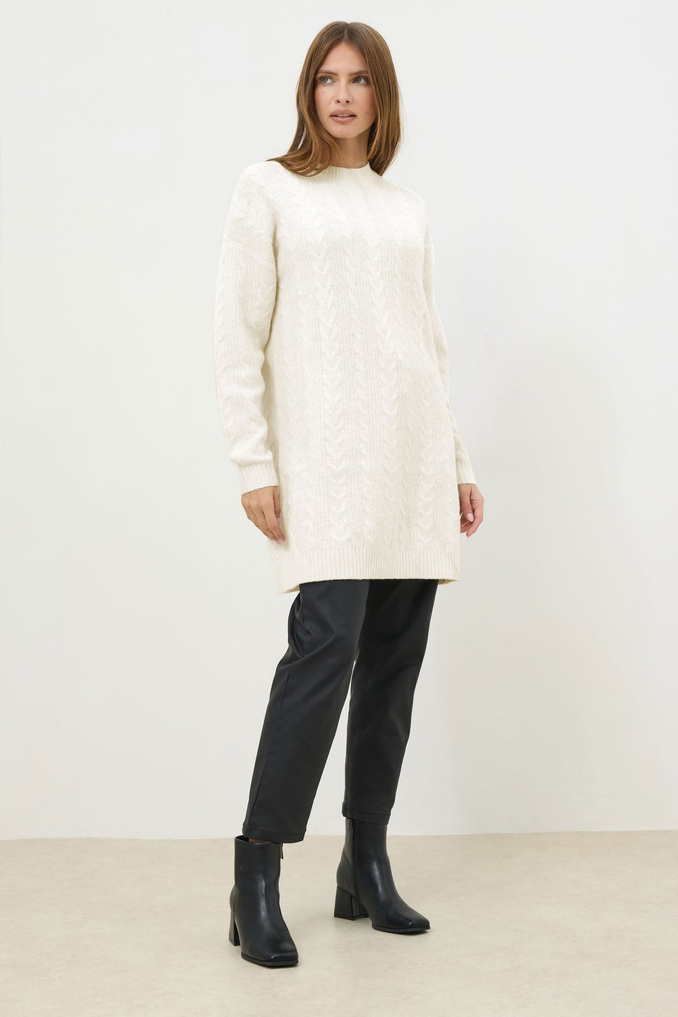 M&Co Ivory White Cable Knit Tunic Jumper