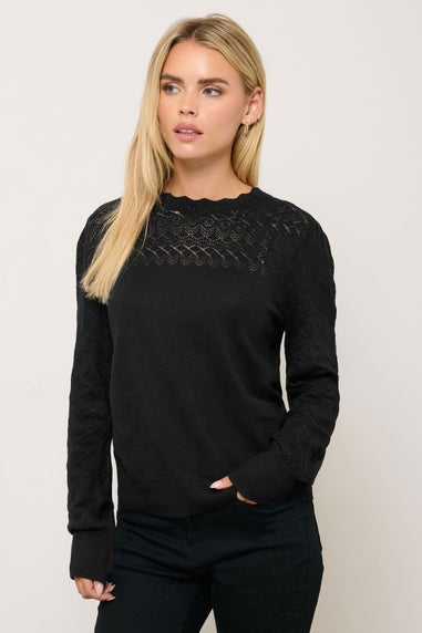 M&Co Petite Black Pointelle Long Sleeve Jumper