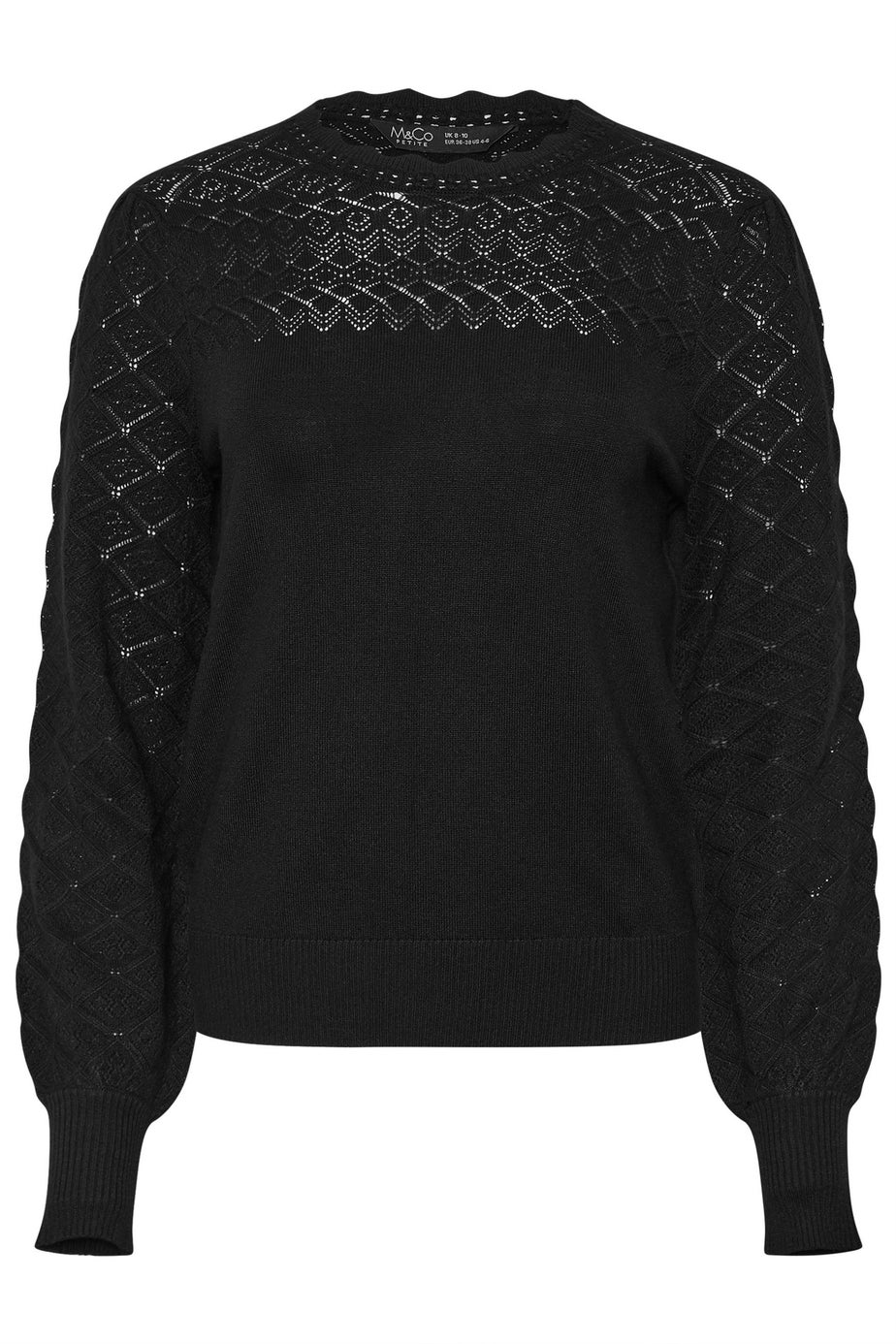 M&Co Petite Black Pointelle Long Sleeve Jumper