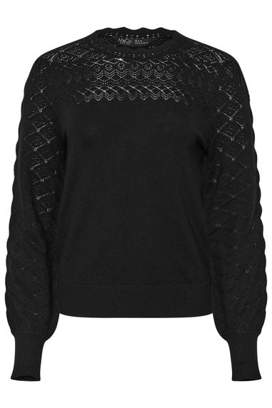 M&Co Petite Black Pointelle Long Sleeve Jumper