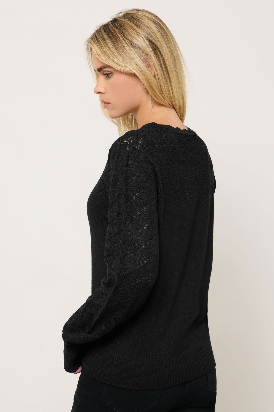 M&Co Petite Black Pointelle Long Sleeve Jumper