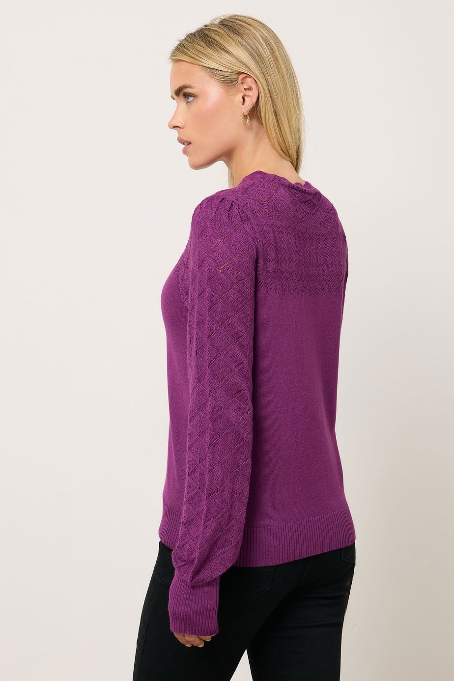 M&Co Petite Berry Pink Pointelle Long Sleeve Jumper