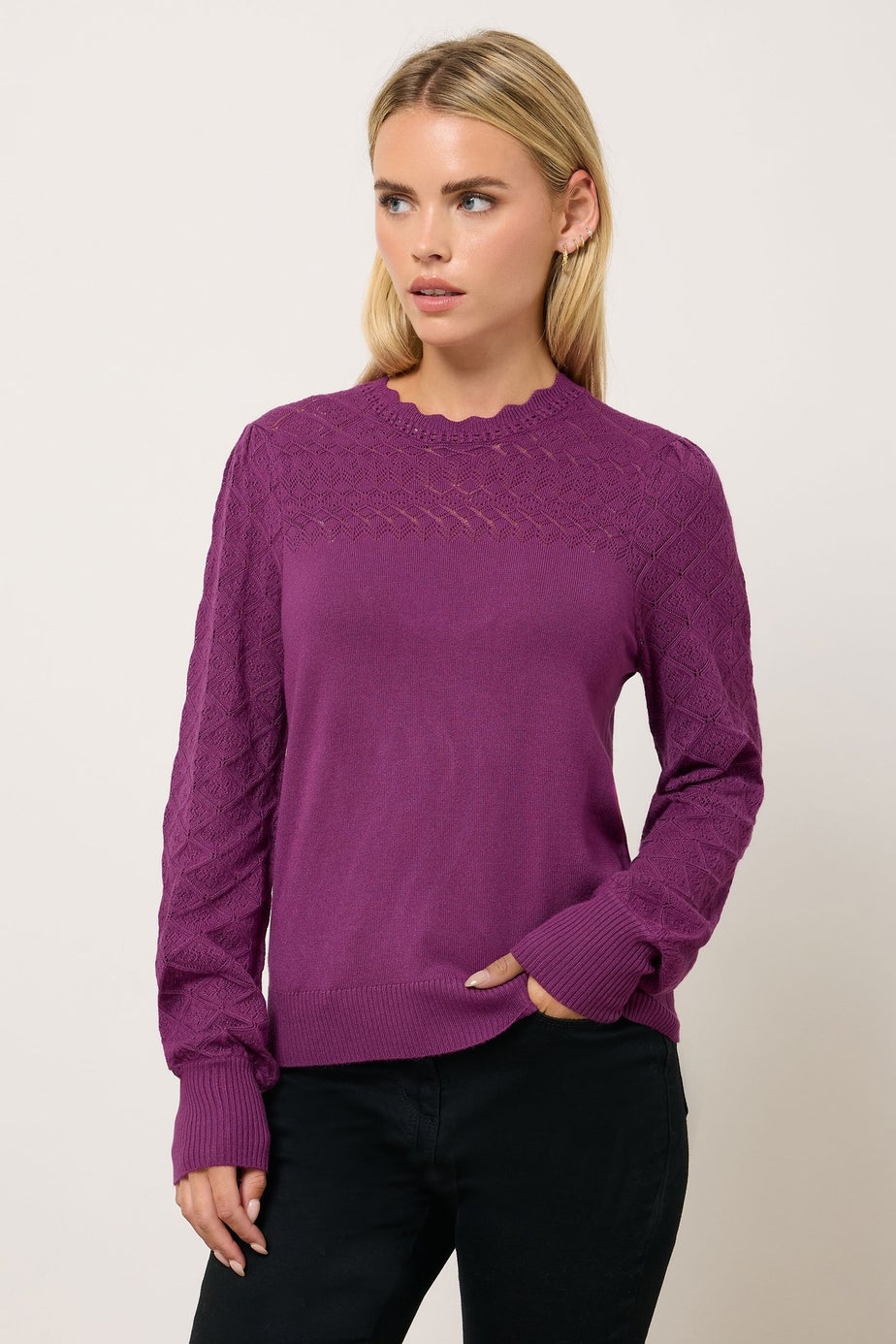 M&Co Petite Berry Pink Pointelle Long Sleeve Jumper