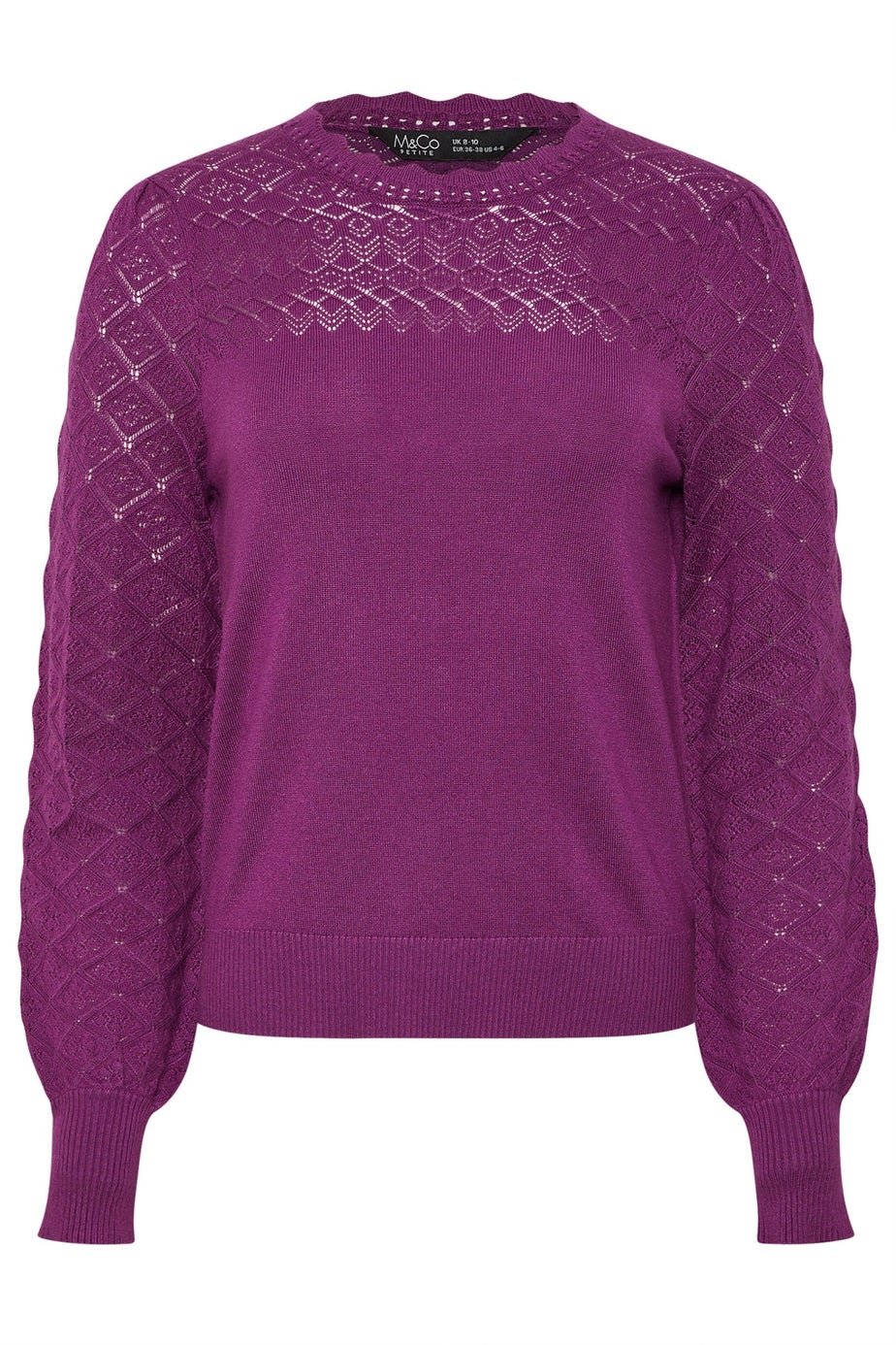 M&Co Petite Berry Pink Pointelle Long Sleeve Jumper