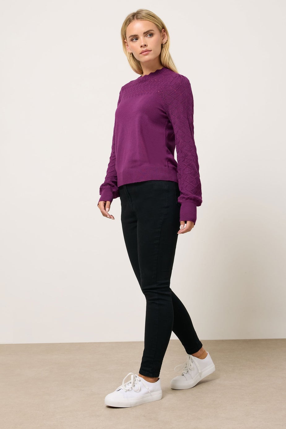 M&Co Petite Berry Pink Pointelle Long Sleeve Jumper