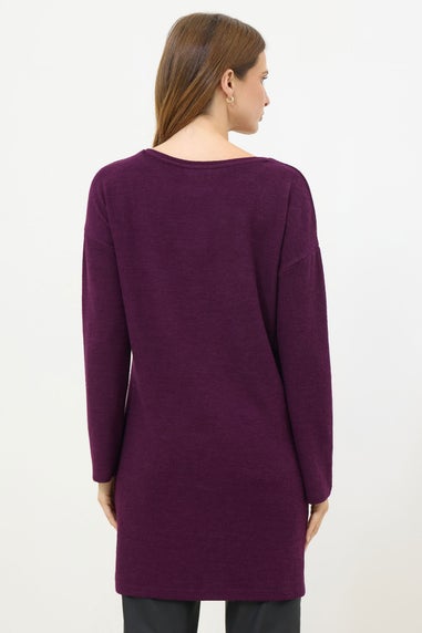 M&Co Berry Purple Embellished Leopard Tunic Jumper