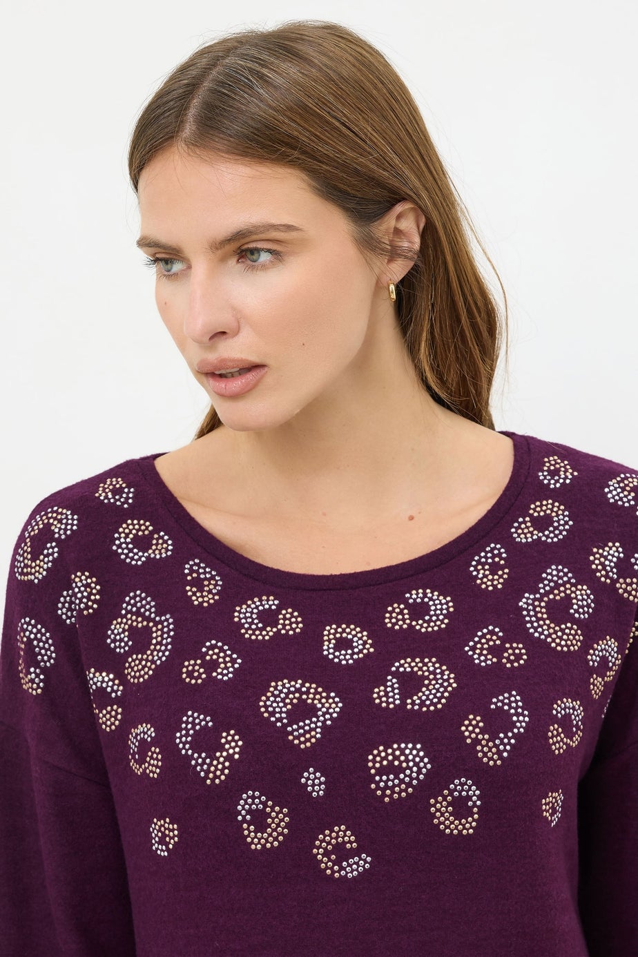 M&Co Berry Purple Embellished Leopard Tunic Jumper