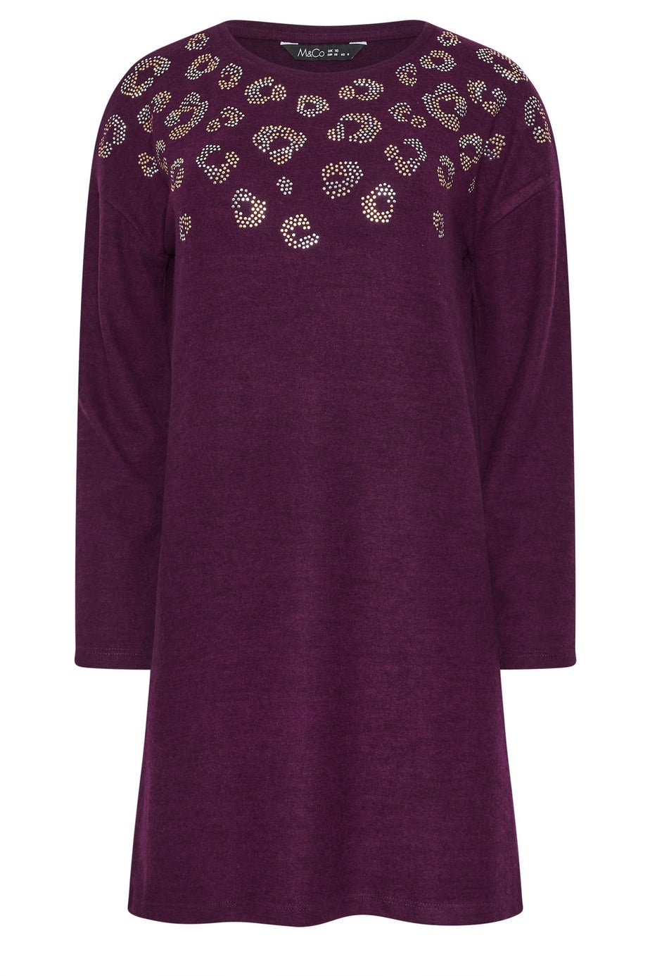 M&Co Berry Purple Embellished Leopard Tunic Jumper